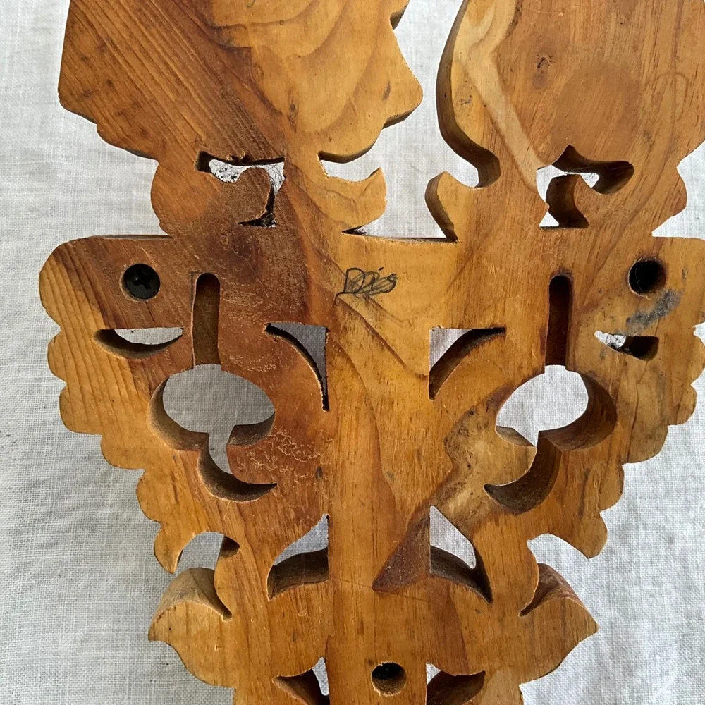 Vintage Hand Carved Amish Wood Wall Shelf Folk Art Scrollwork Grannycore Cottage